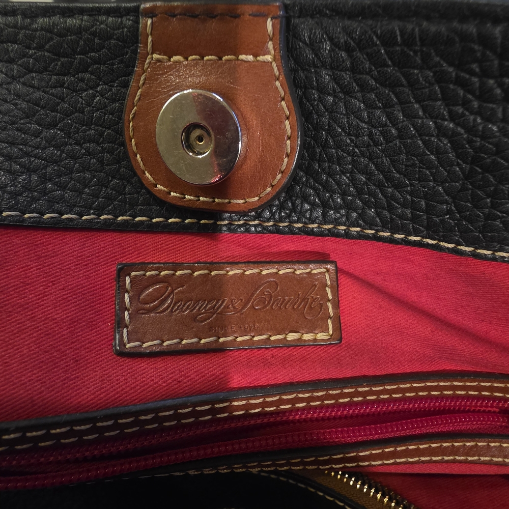 Dooney & Bourke Tammy Black Pebbled Leather Tote with Brown Trim. - Picture 7 of 8